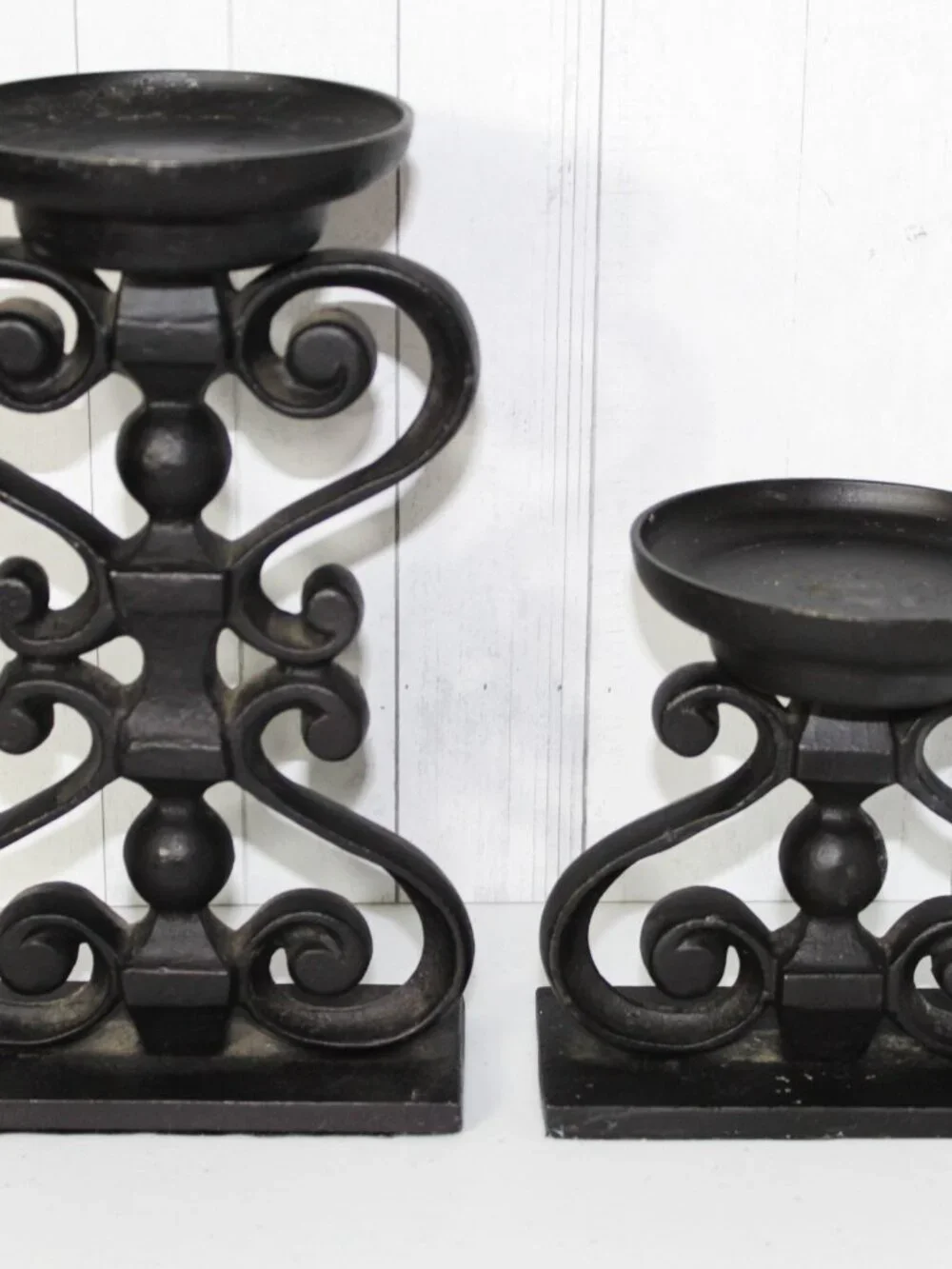 Pottery Barn Black Wrought Iron Metal Candle Holders Set Of Two